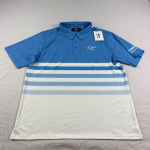 Eastside Golf Polo Shirt Mens Large Blue White Striped Performance Wicking NEW